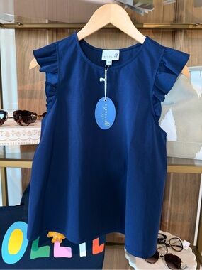 Cartolina Navy Ruffle Sleeve Blouse